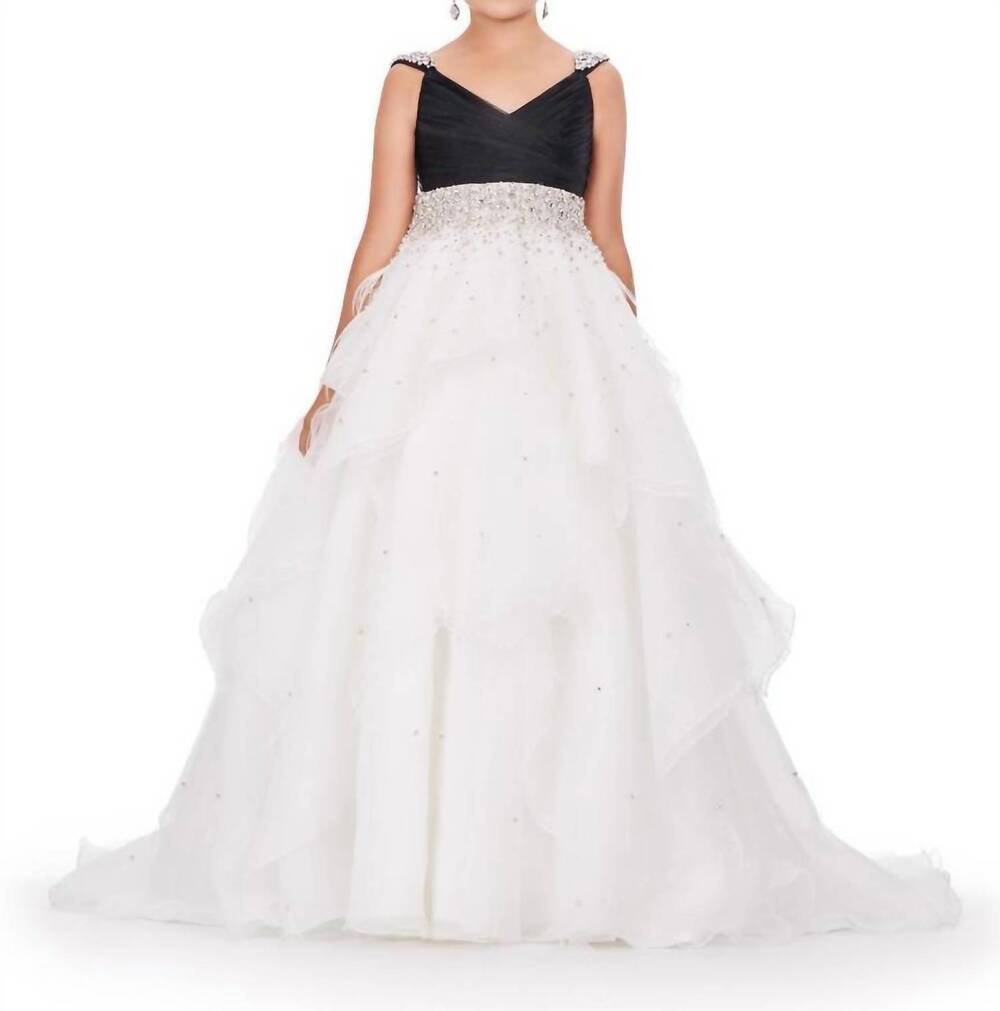 NEW ASHLEYLAUREN v neckline organza gown in black/white